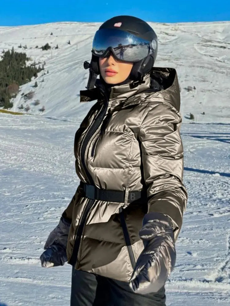 Women's Belted High Stand-Collar Quilted Winter Jacket