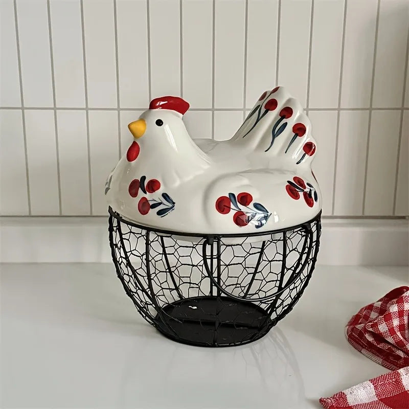 Clovelle Hen Ceramic Egg Holder Basket – Farmhouse Chicken Egg