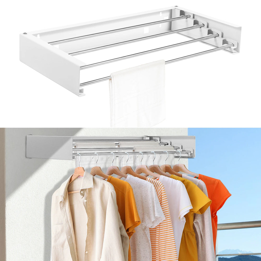 Wall Mounted Airer with Towel Rail | Fold-Down Drying Rack, Stainless Steel