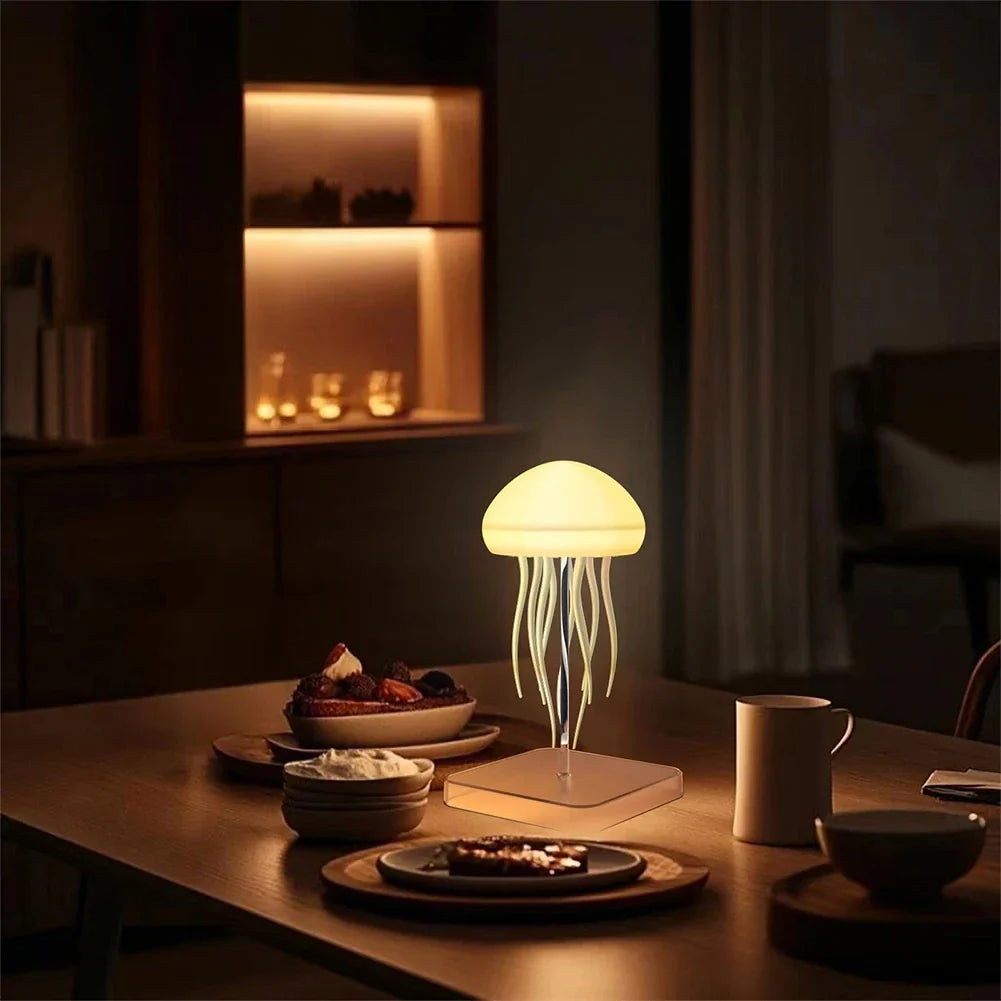 Cartoon Jellyfish LED Night Light RGB Rotating Bedside Lamp Voice