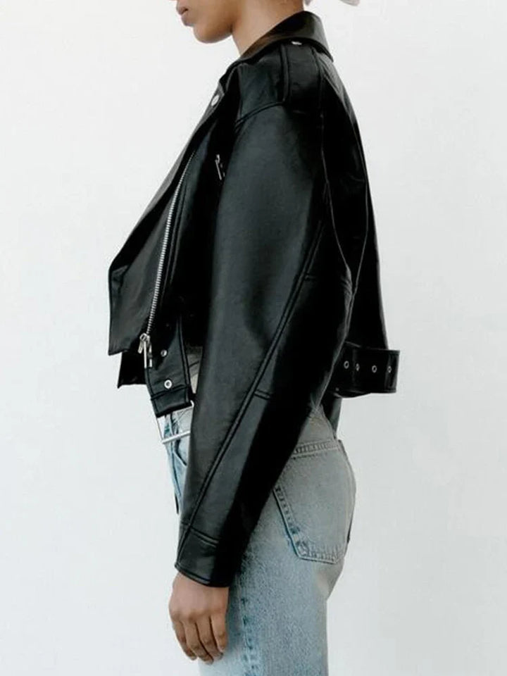 Women's Belted Zip-Through Leather-Look Jacket, image 4