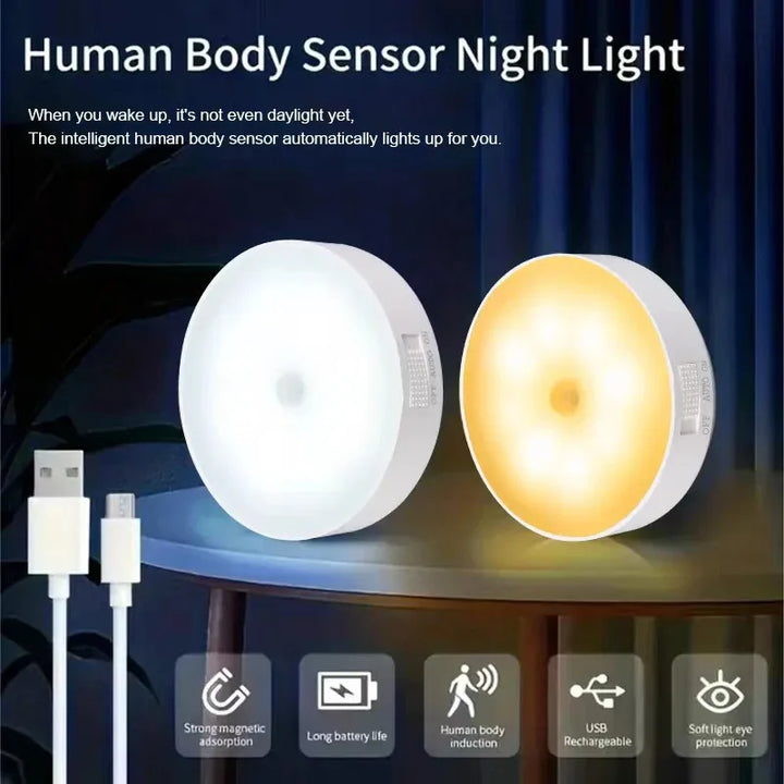 Motion Sensor LED Night Light USB Rechargeable Wireless Lamp for
