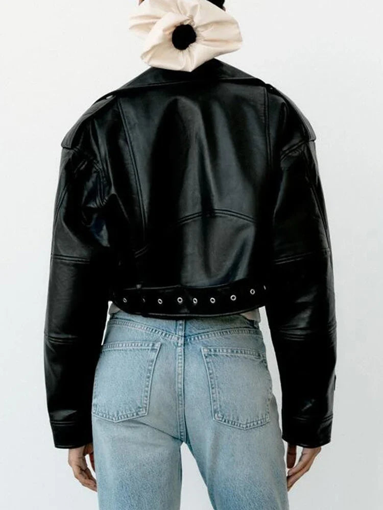 Women's Belted Zip-Through Leather-Look Jacket, image 3