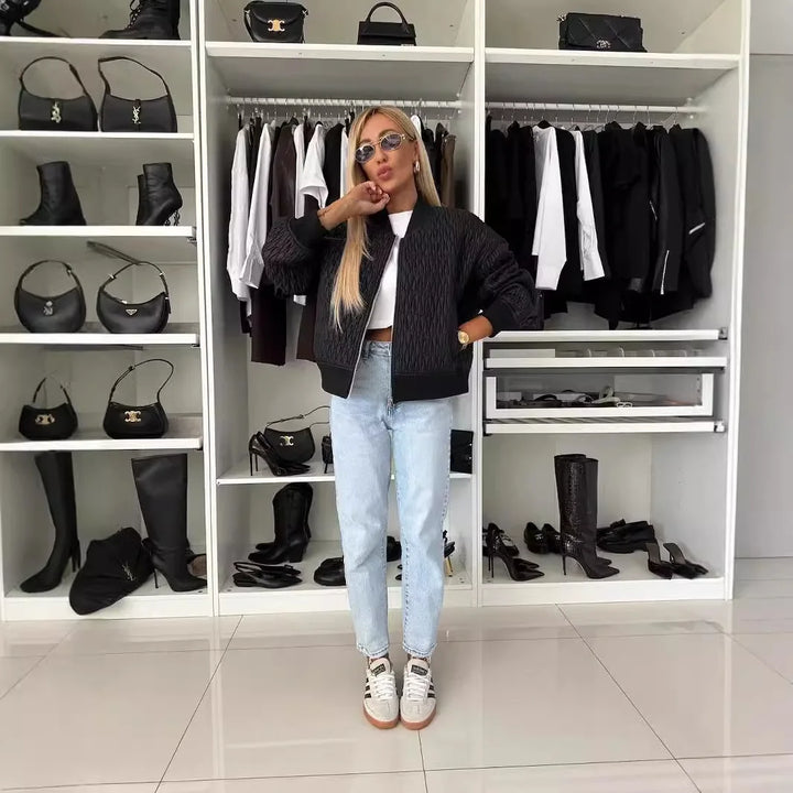 Women's Casual Zip-Up Bomber Jacket
