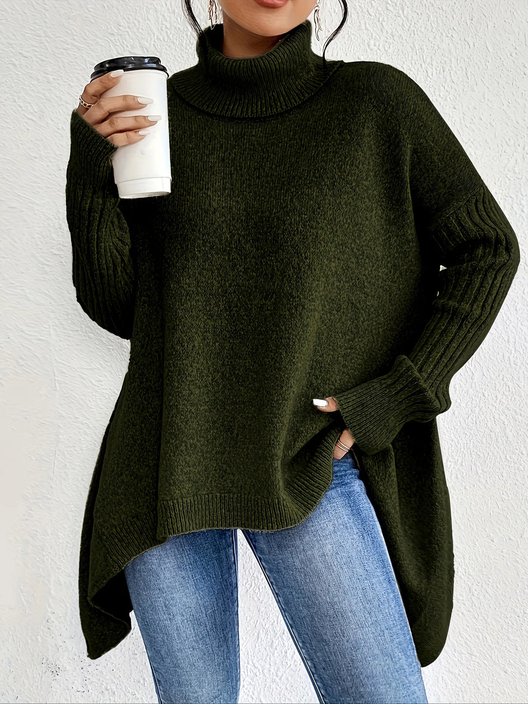 Women's Cashmere-Blend Roll-Neck Winter Top