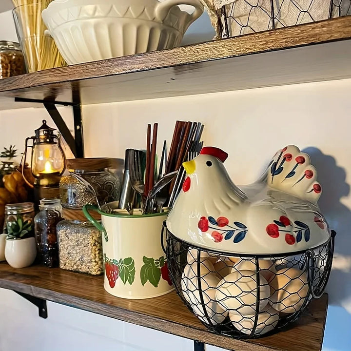 Clovelle Hen Ceramic Egg Holder Basket – Farmhouse Chicken Egg