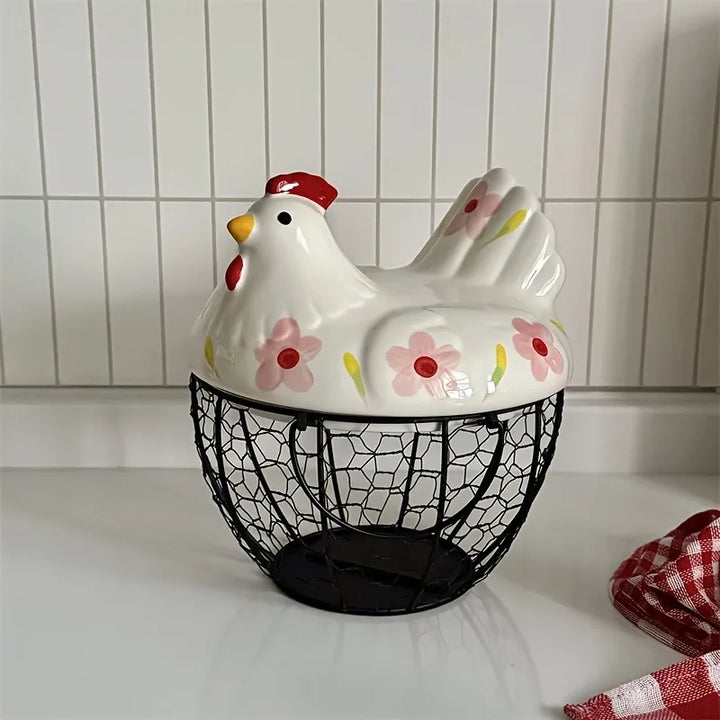 Clovelle Hen Ceramic Egg Holder Basket – Farmhouse Chicken Egg