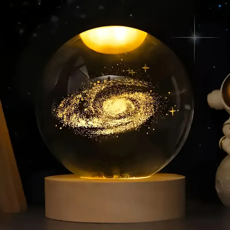 3D Crystal Ball Solar System Night Light 8cm Laser Engraved Glass