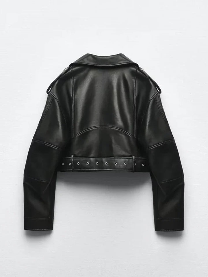 Women's Belted Zip-Through Leather-Look Jacket, image 5