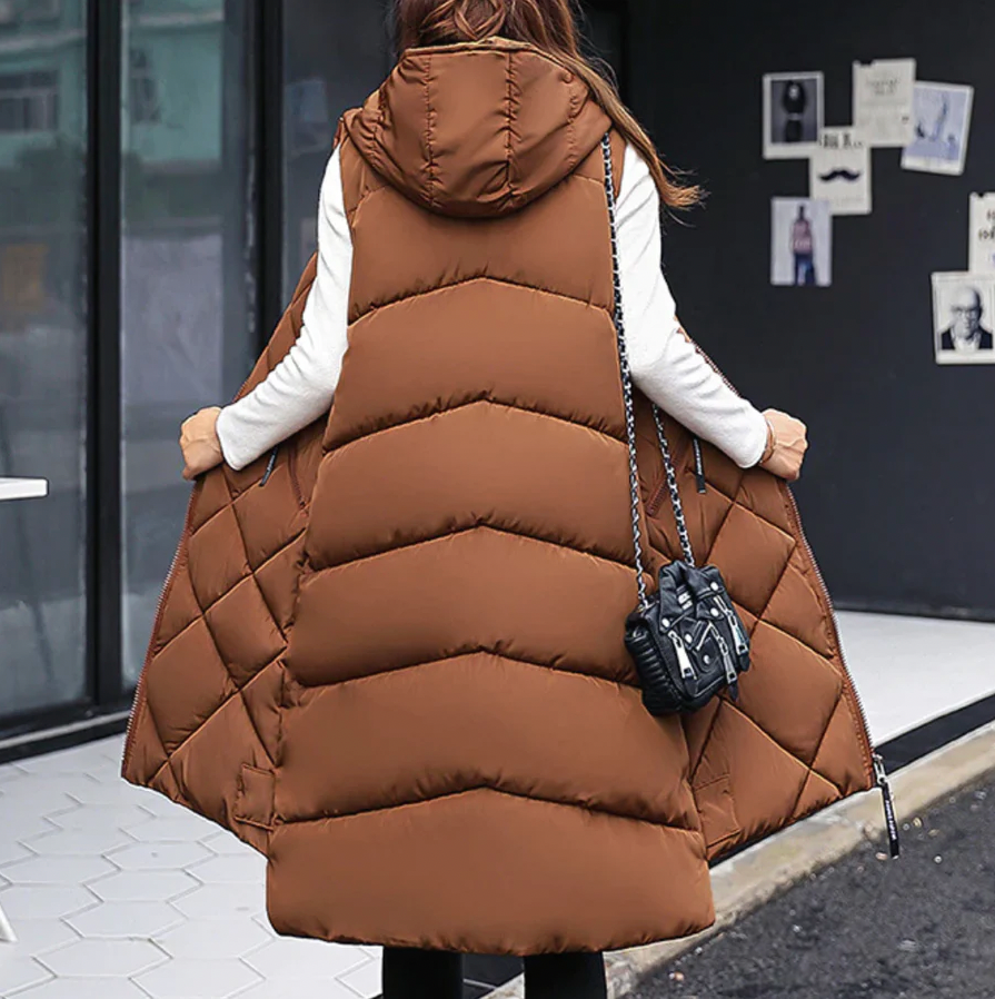 Longline Hooded Puffer Gilet for Women with Zip Front (2)
