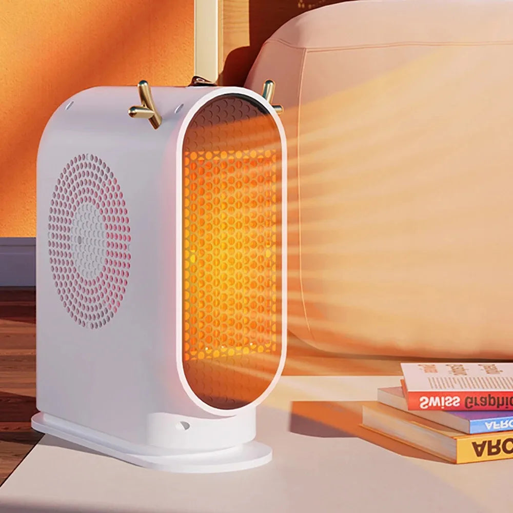 Compact 500W ceramic desk heater with thermostat