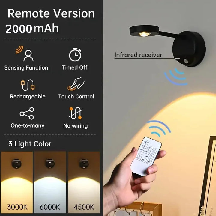 USB Rechargeable Motion Sensor Wall Light Dimmable LED Spotlight for