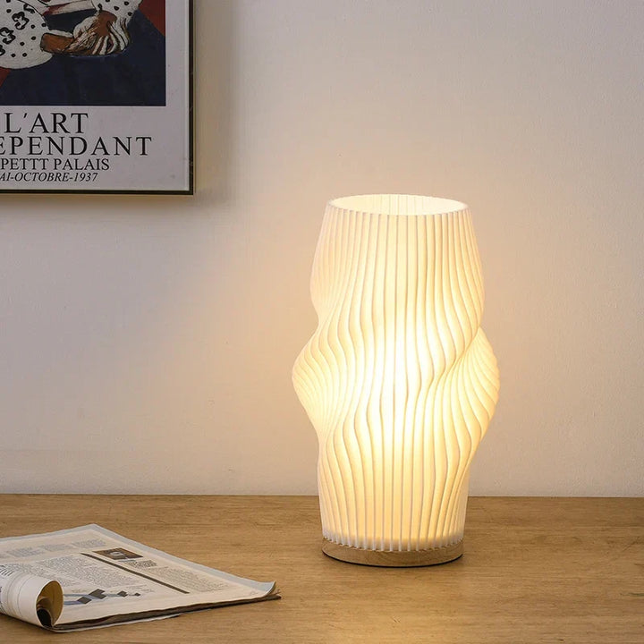 French Cream Style Pleated Desk Lamp – 3D Aesthetic Bedside Table