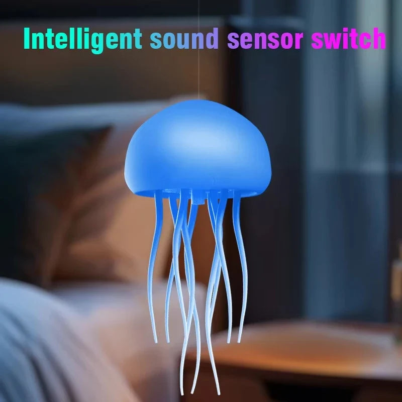 Cartoon Jellyfish LED Night Light RGB Rotating Bedside Lamp Voice