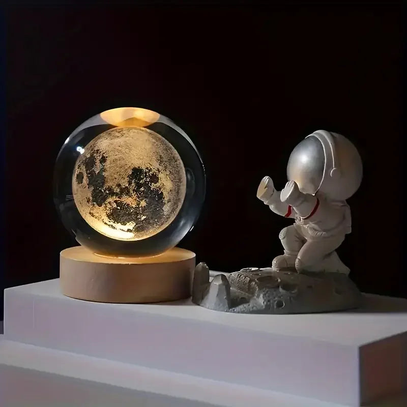 3D Crystal Ball Solar System Night Light 8cm Laser Engraved Glass