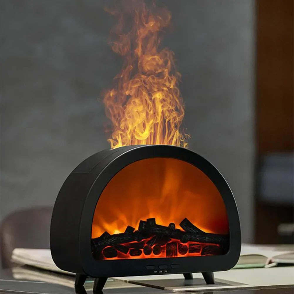 Flame effect aroma humidifier with cosy LED glow
