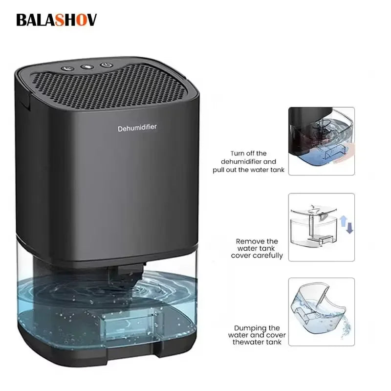 Compact quiet air dehumidifier with deodoriser