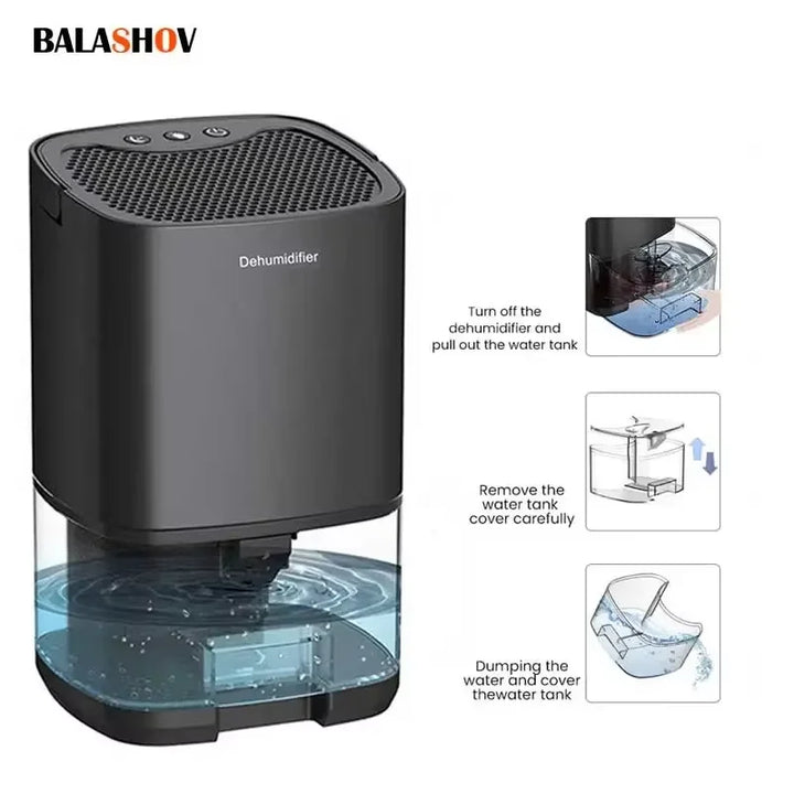 Compact quiet air dehumidifier with deodoriser