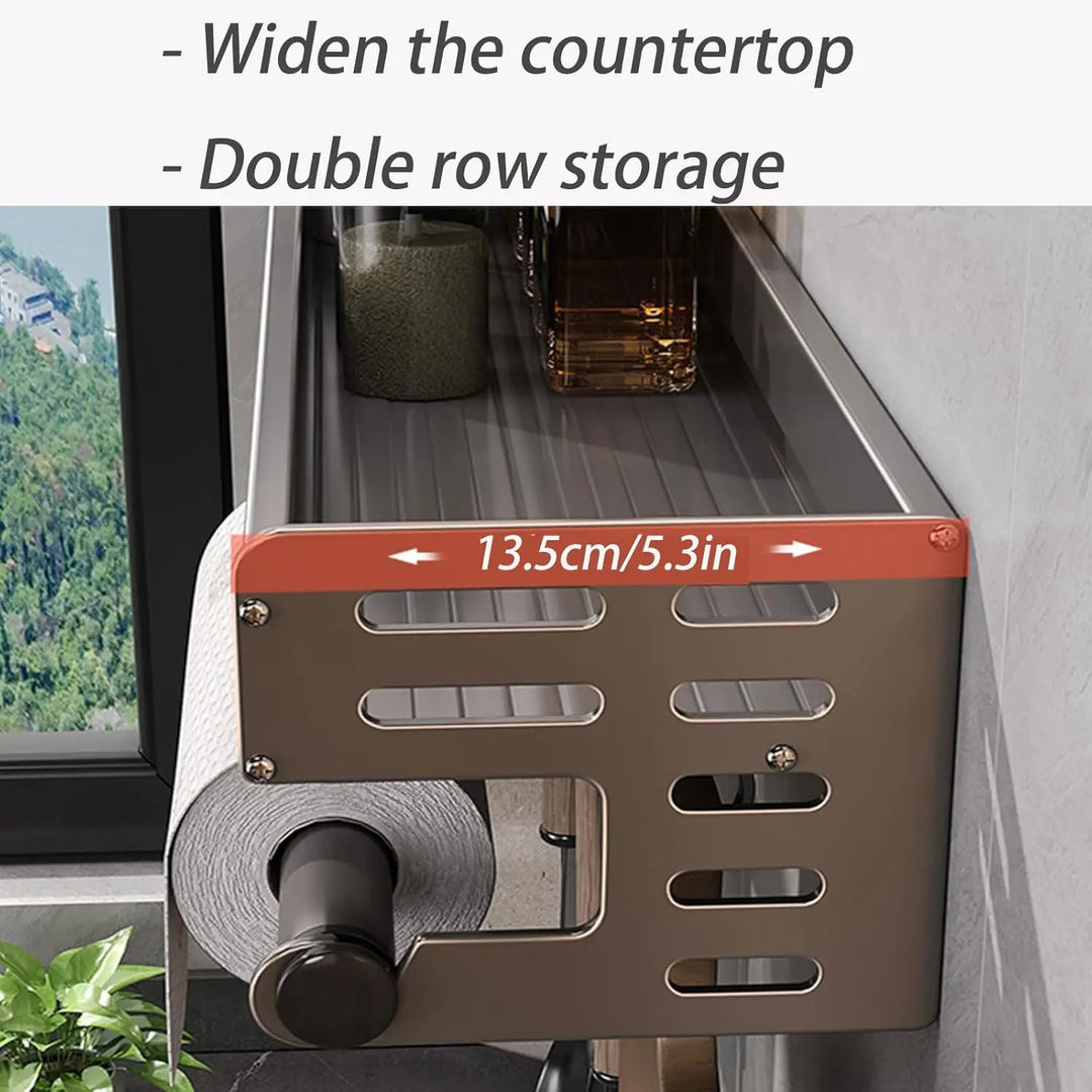 Wall Mount Utensil Holder Kitchen Storage Shelf with Hooks Spice Rack