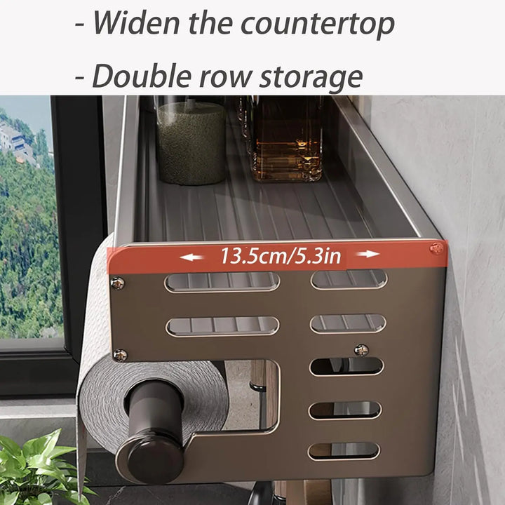 Wall Mount Utensil Holder Kitchen Storage Shelf with Hooks Spice Rack