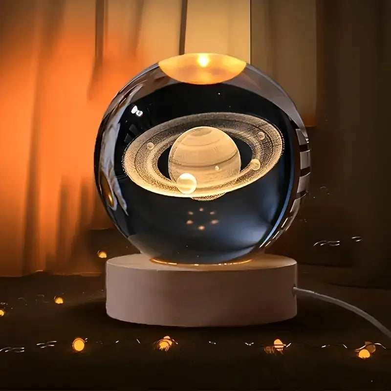 3D Crystal Ball Solar System Night Light 8cm Laser Engraved Glass