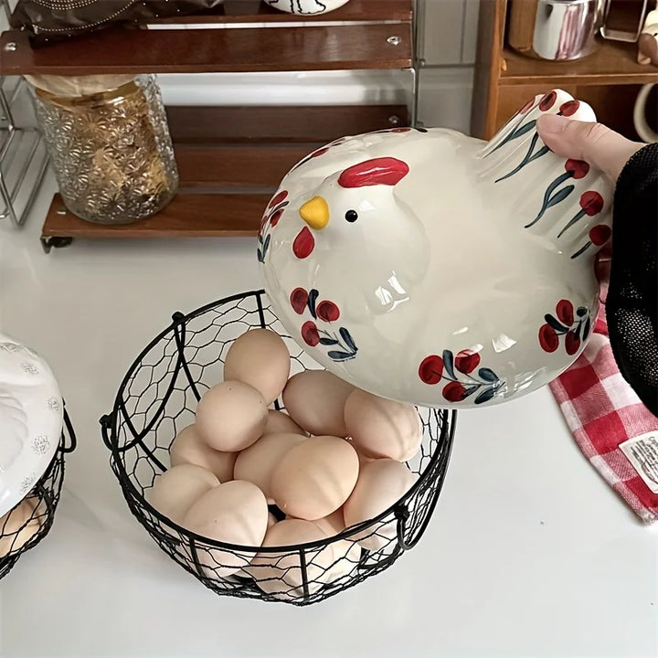 Clovelle Hen Ceramic Egg Holder Basket – Farmhouse Chicken Egg