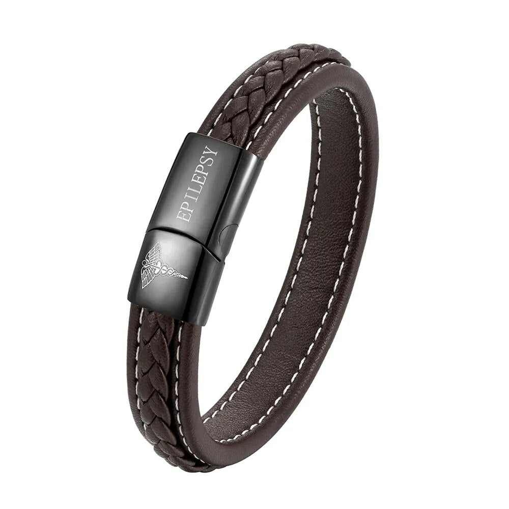 Medical ID Bracelet | Leather Alert Band for Diabetes & Epilepsy