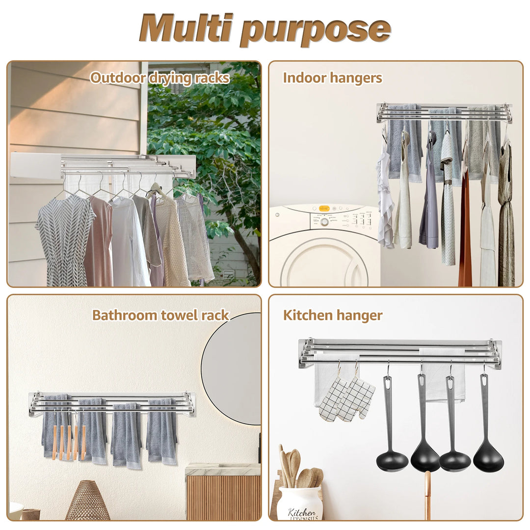 Wall Mounted Airer with Towel Rail | Fold-Down Drying Rack, Stainless Steel