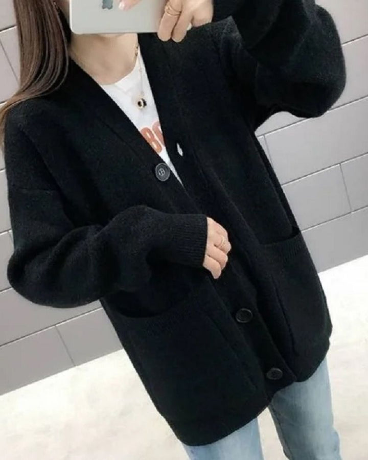 Women's Button-Front Cardigan in Black in Black