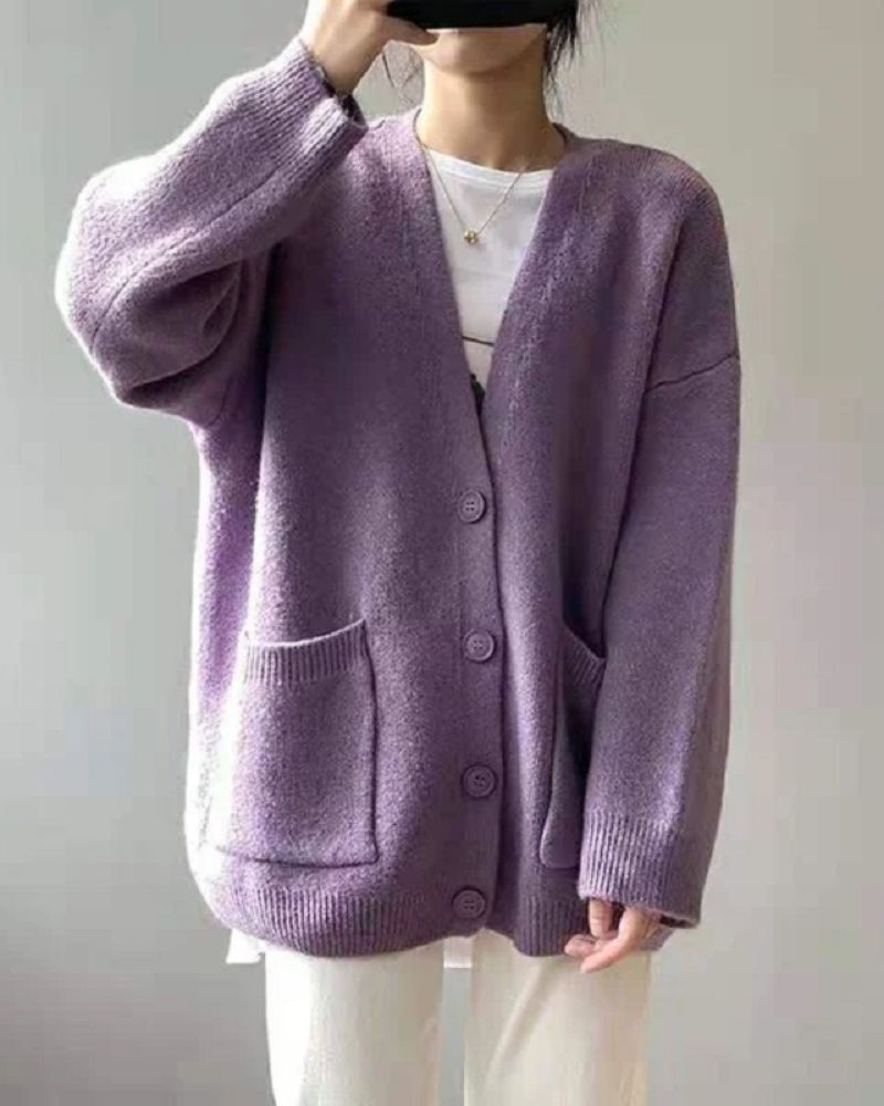 Women's Button-Front Cardigan in Black in Purple