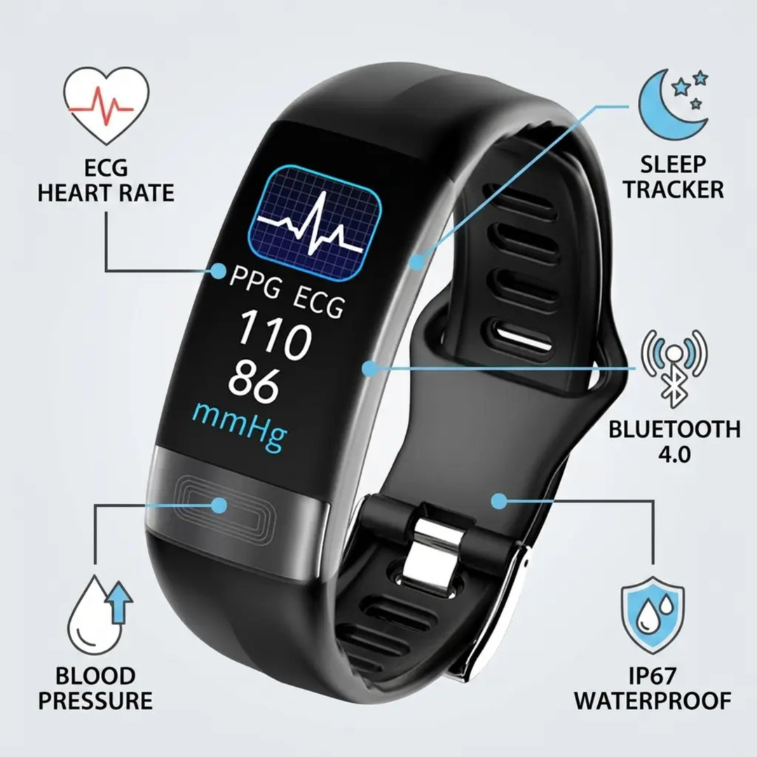Smart Bracelet Blood Pressure Monitor EKG, Heart Rate, Oxygen Saturation & Sleep Tracker FDA Approved 1