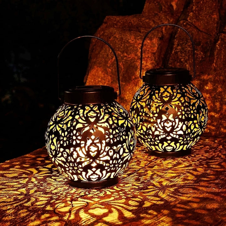 Solar Garden Lantern | Hanging Hollow Pattern LED Outdoor Light 2