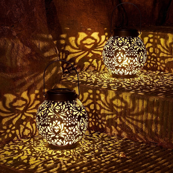 Solar Garden Lantern | Hanging Hollow Pattern LED Outdoor Light 3