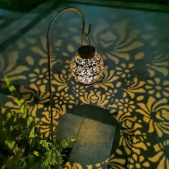 Solar Garden Lantern | Hanging Hollow Pattern LED Outdoor Light 7