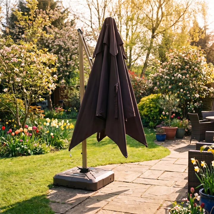 Square Cantilever Garden Parasol - 3m Outdoor Umbrella with LED Lights 2