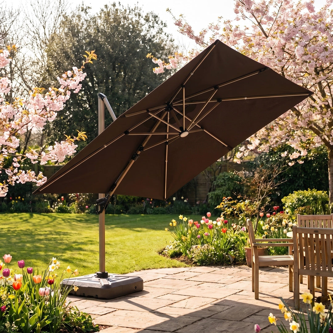 Square Cantilever Garden Parasol - 3m Outdoor Umbrella with LED Lights 3