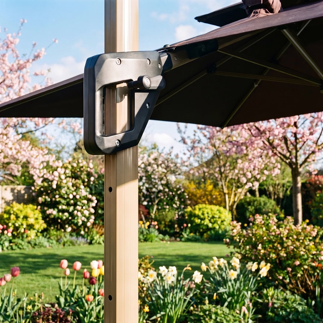 Square Cantilever Garden Parasol - 3m Outdoor Umbrella with LED Lights 4