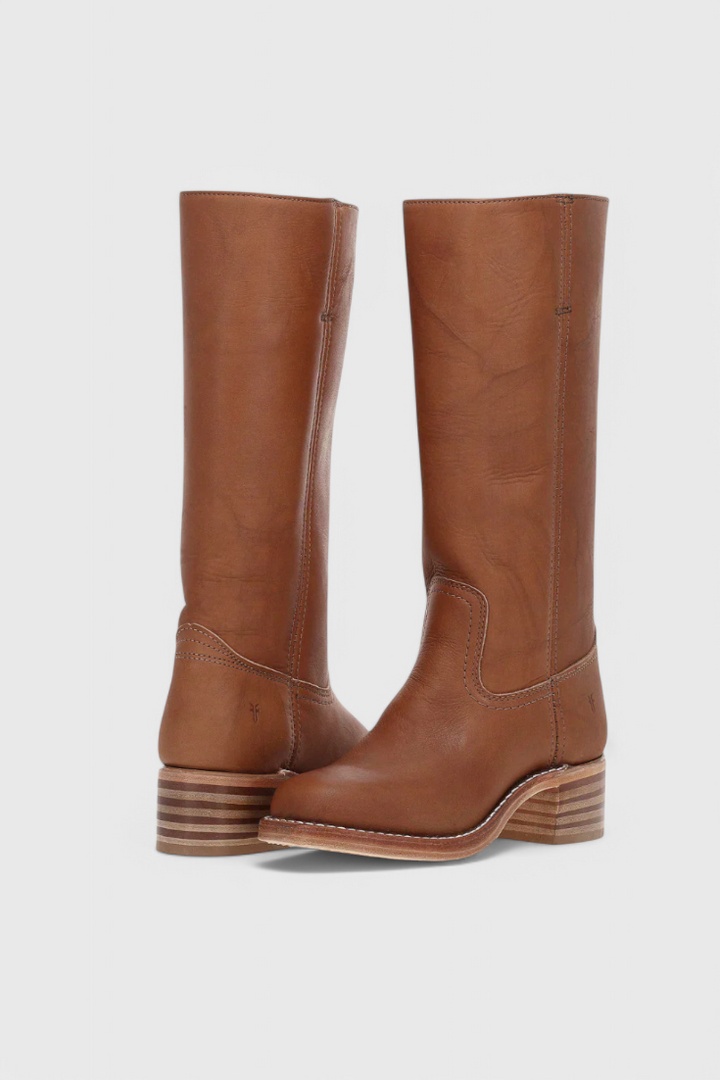 Women's Heeled Leather-Look Knee-High Boots
