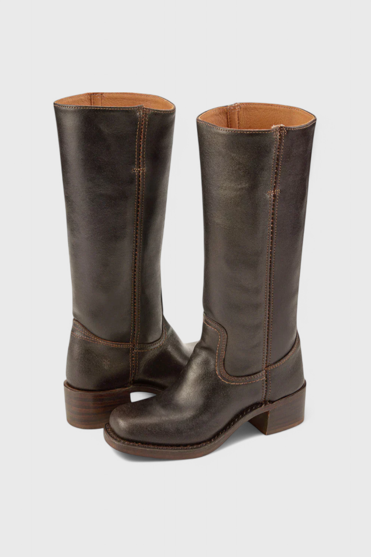 Women's Heeled Leather-Look Knee-High Boots