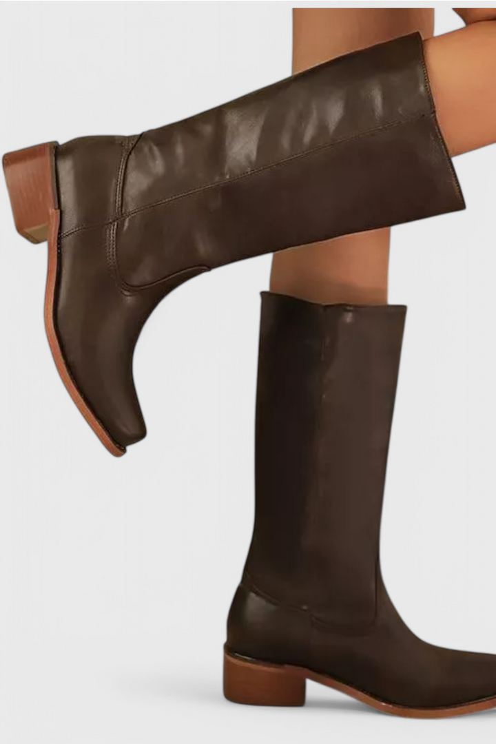 Women's Heeled Leather-Look Knee-High Boots