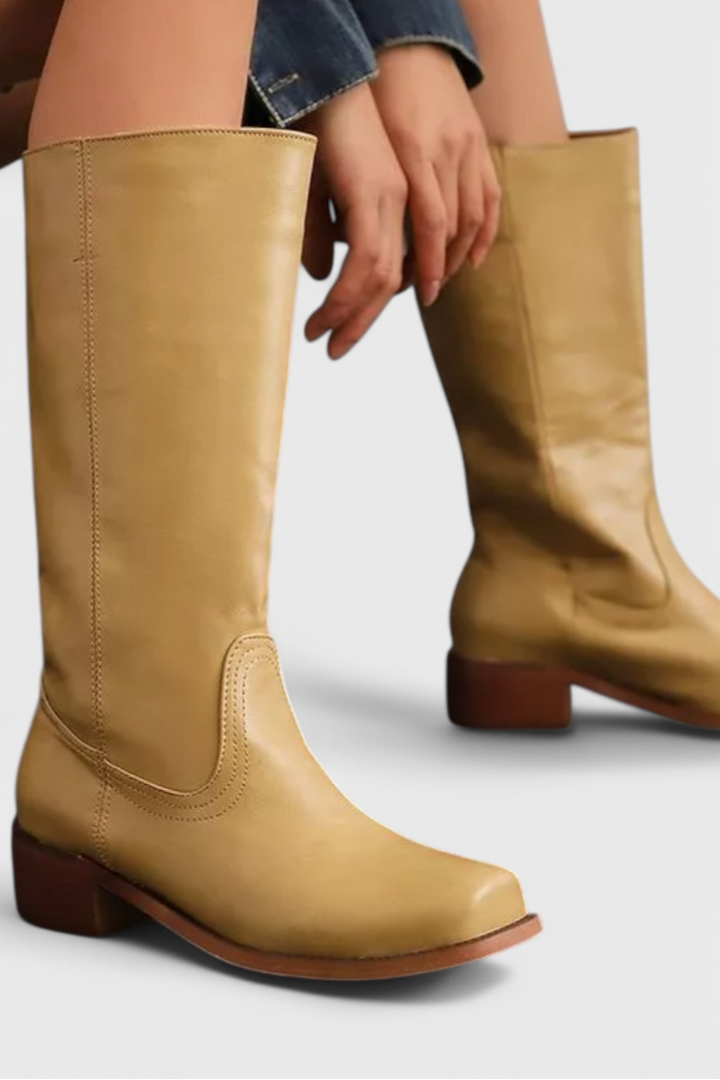 Women's Heeled Leather-Look Knee-High Boots