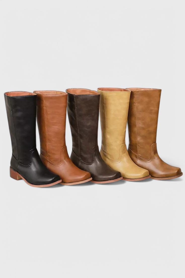 Women's Heeled Leather-Look Knee-High Boots