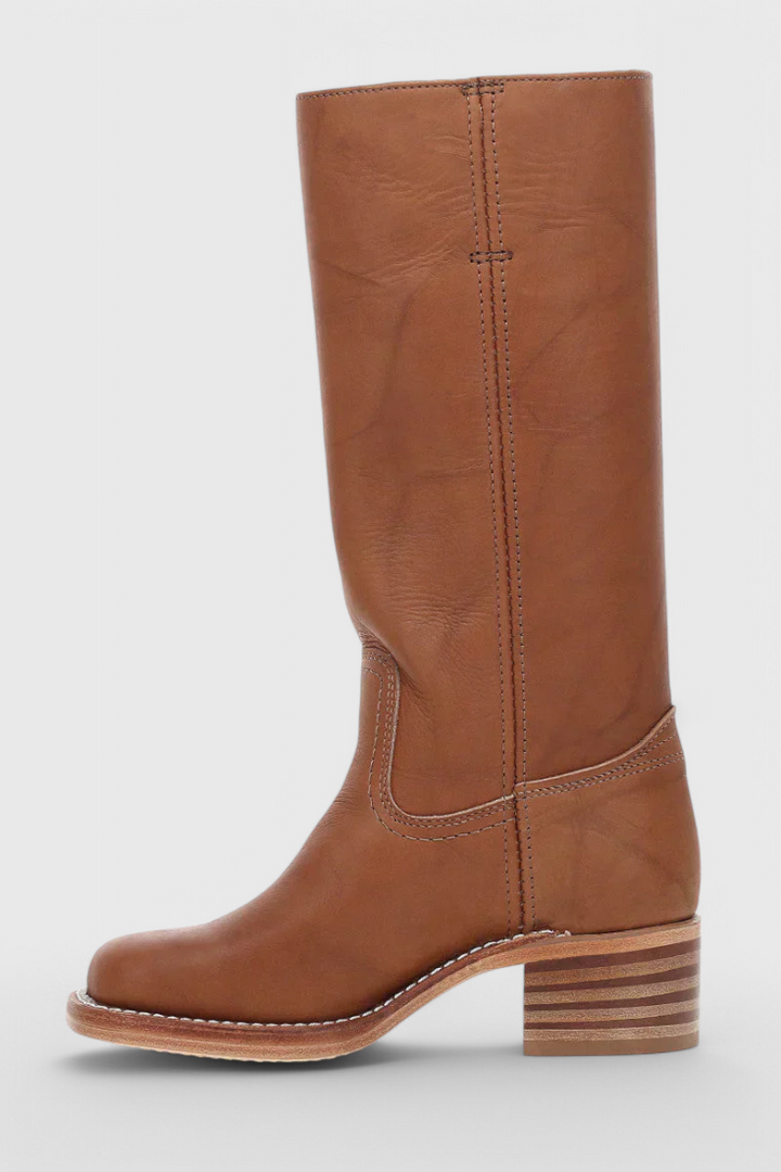 Women's Heeled Leather-Look Knee-High Boots