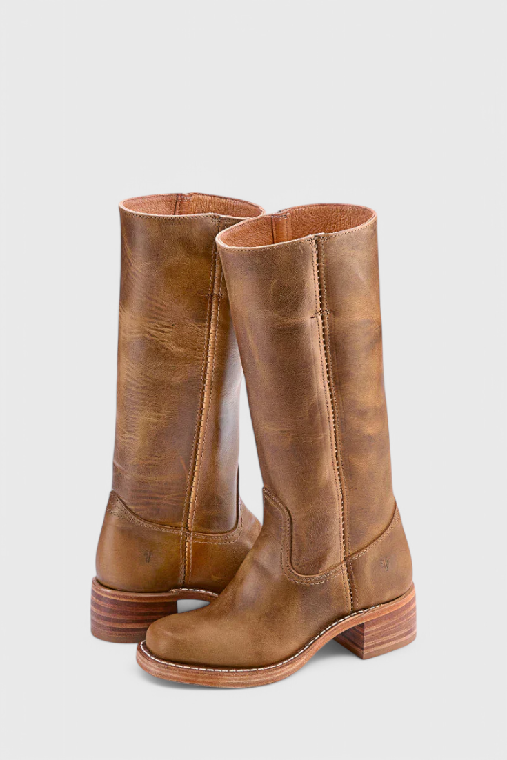 Women's Heeled Leather-Look Knee-High Boots