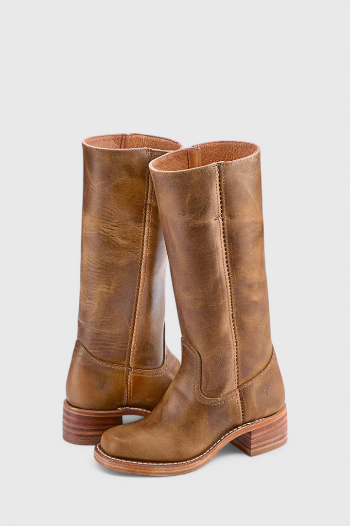 Women's Heeled Leather-Look Knee-High Boots