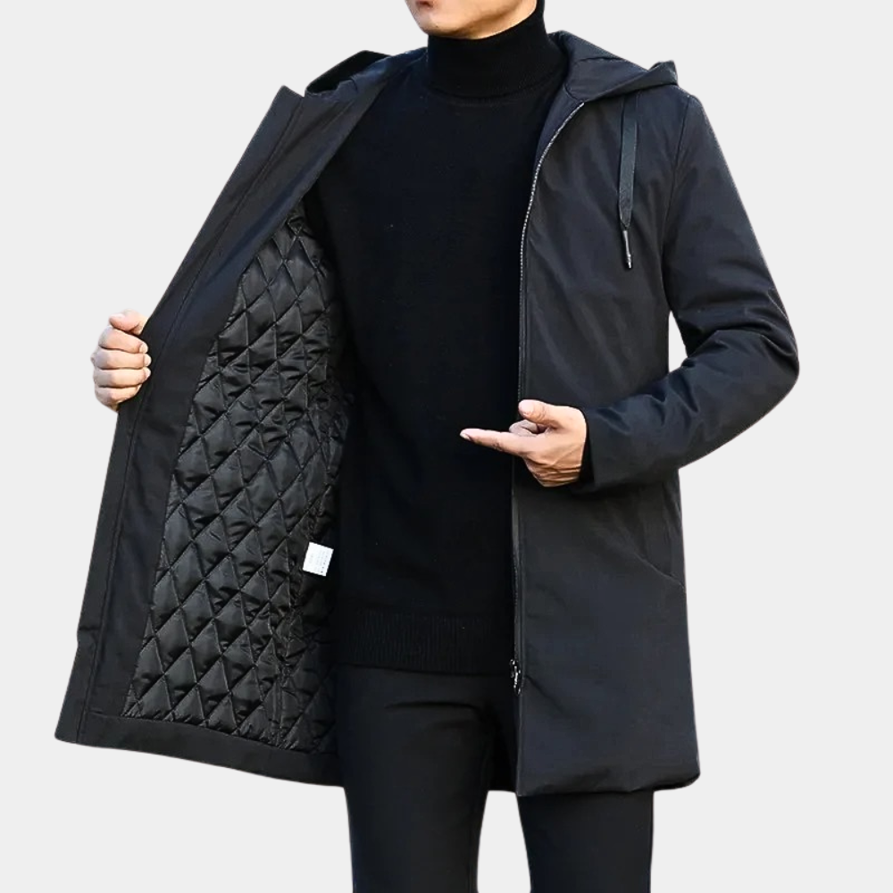 Mid Length Quilted Hooded Coat for Men with Zip Closure (1)