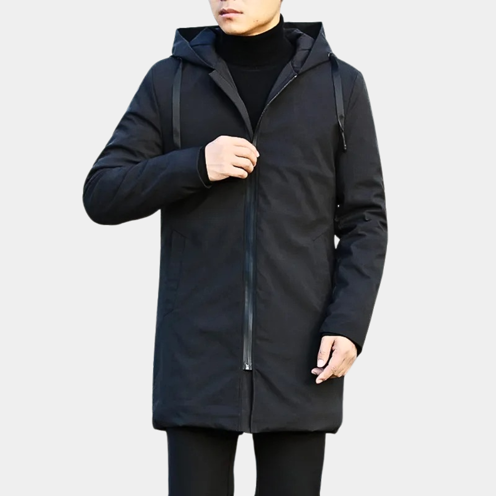 Mid Length Quilted Hooded Coat for Men with Zip Closure (3)