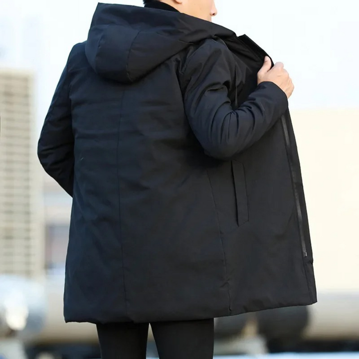 Mid Length Quilted Hooded Coat for Men with Zip Closure (2)