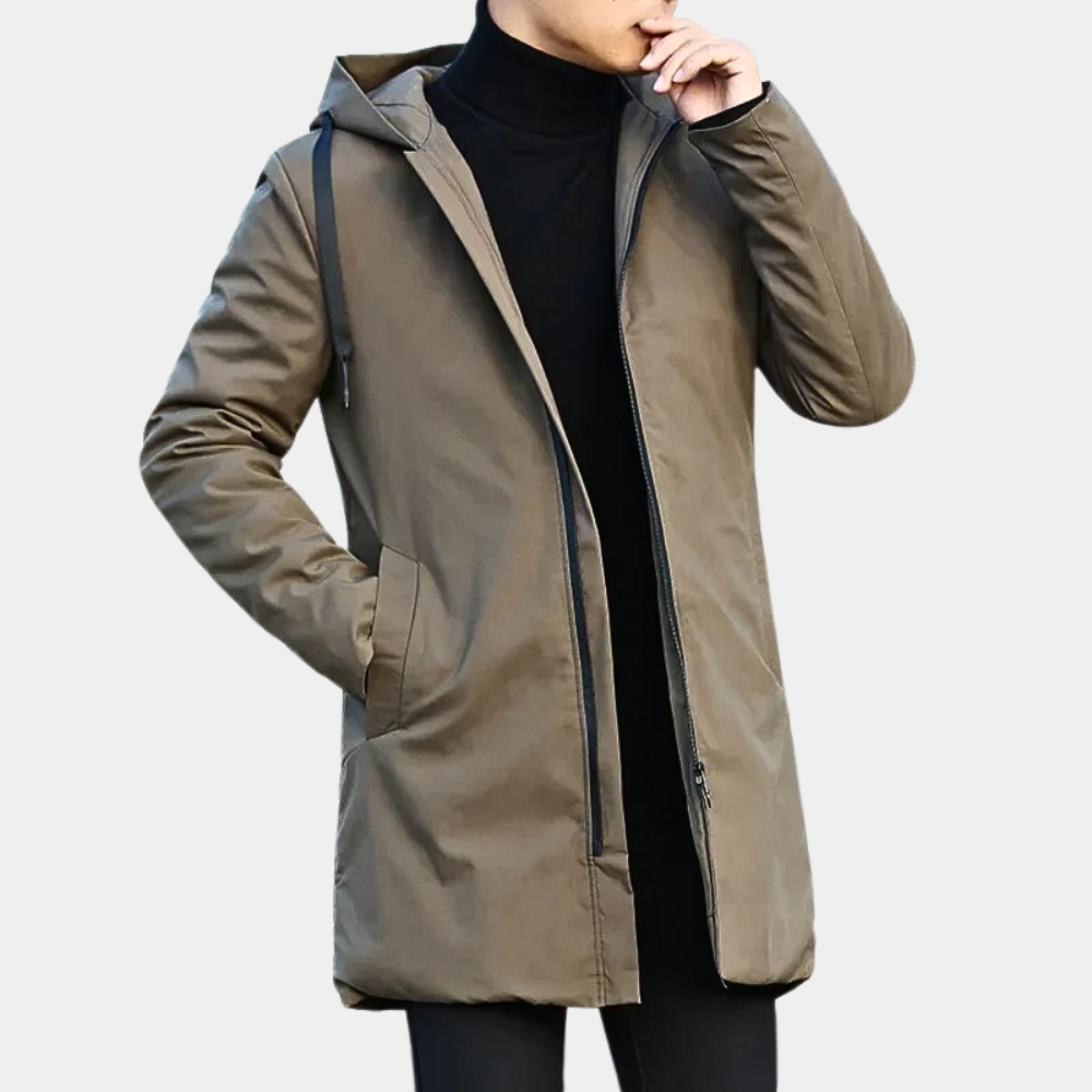 Mid Length Quilted Hooded Coat for Men with Zip Closure (4)