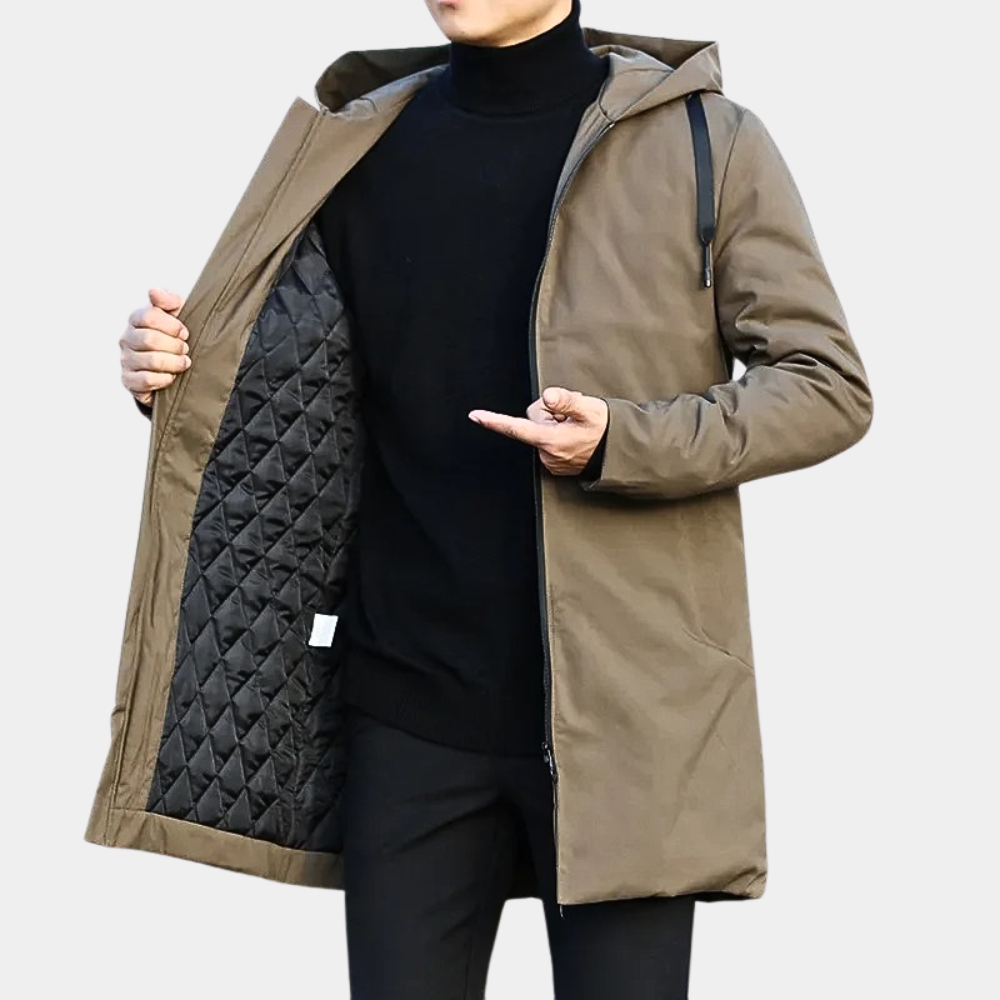 Mid Length Quilted Hooded Coat for Men with Zip Closure (6)
